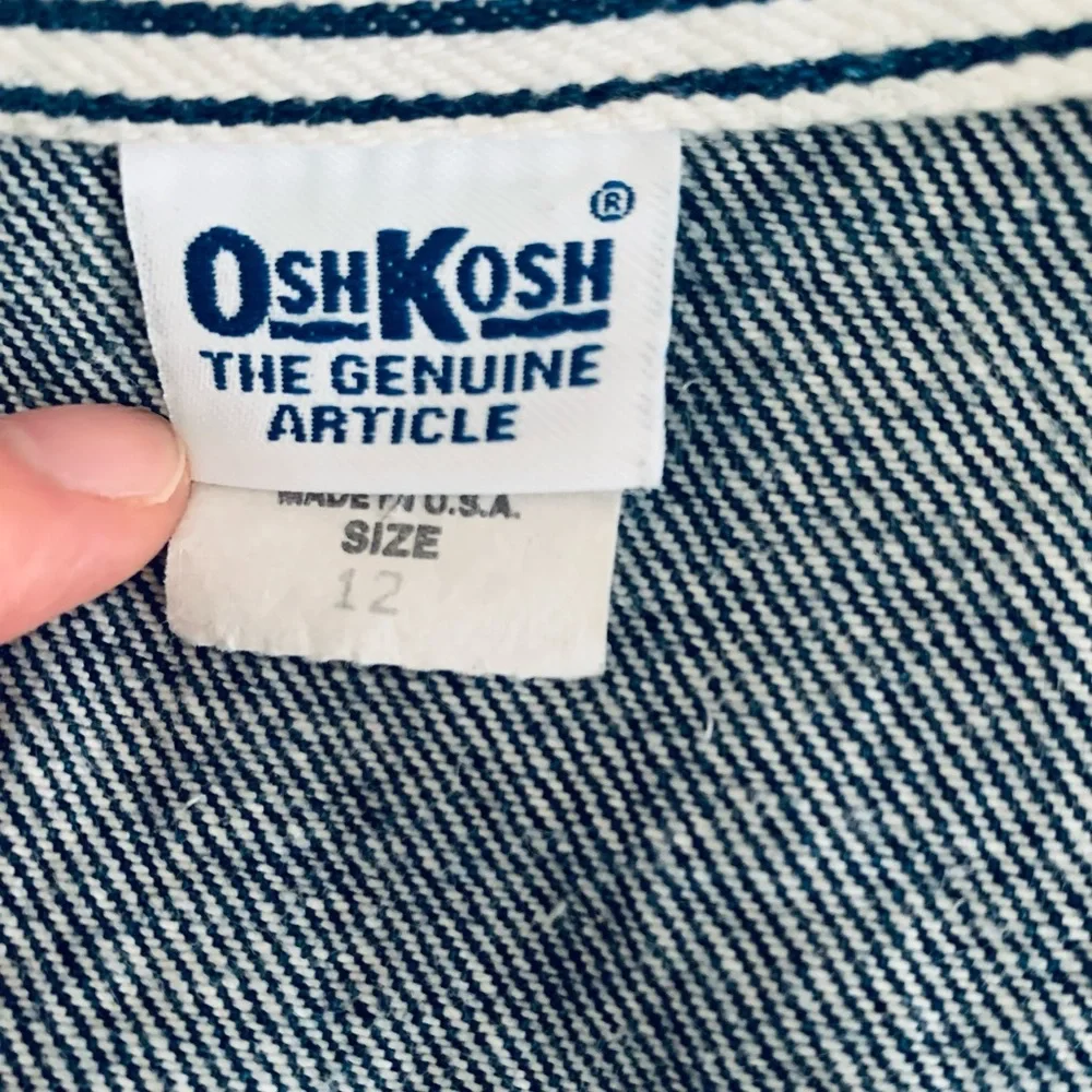 Vintage OshKosh Denim Jacket Stripe Collar Patchwork Size 12 Dark Blue Granola
